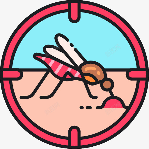 圆形标签里的蚊子png免抠素材_88icon https://88icon.com 动漫动画 卡通手绘 圆形标签 红色边框 蚊子 装饰图