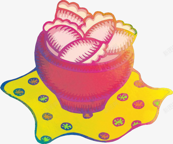 卡通新年彩色饺子png免抠素材_88icon https://88icon.com 卡通 彩色饺子 新年 碗里的饺子 红色的碗 黄色桌布