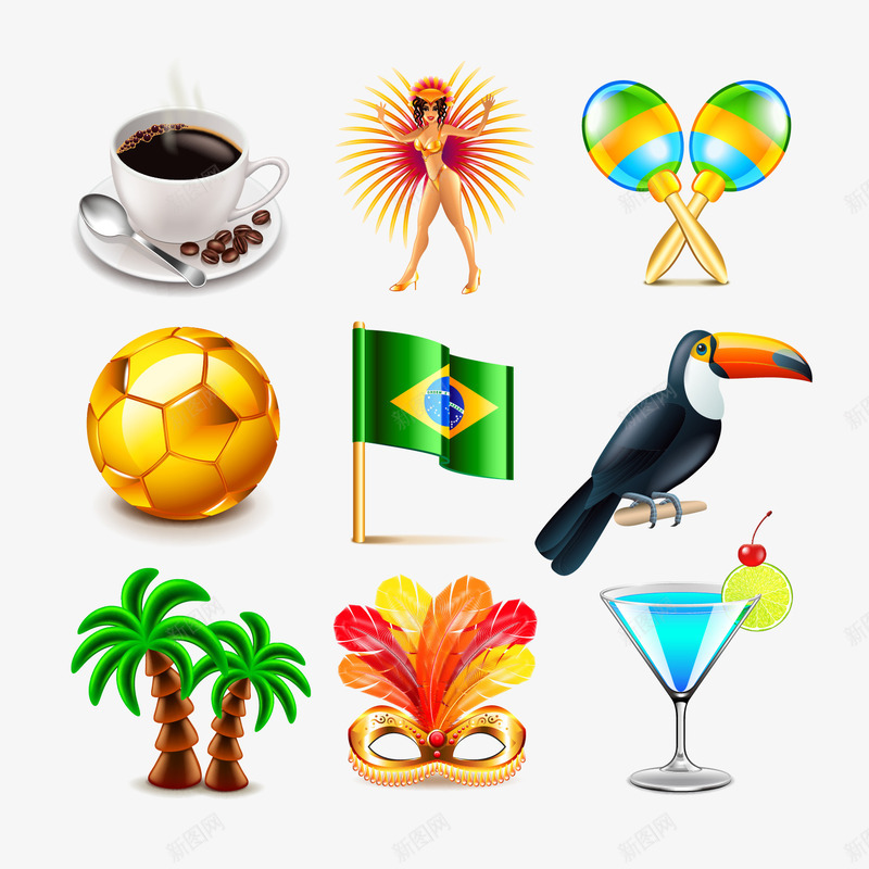 咖啡舞女足球棕榈树饮杯矢量图ai免抠素材_88icon https://88icon.com 咖啡 巴西 棕榈树 舞女 足球 矢量图