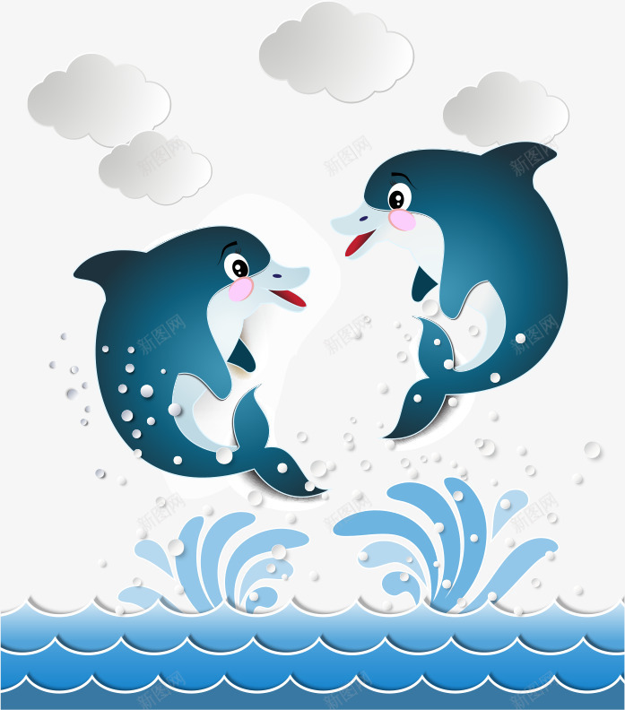 浪花与跳跃的海豚矢量图ai免抠素材_88icon https://88icon.com 卡通海豚 浪花 海豚 矢量海豚 跳跃的海豚 矢量图