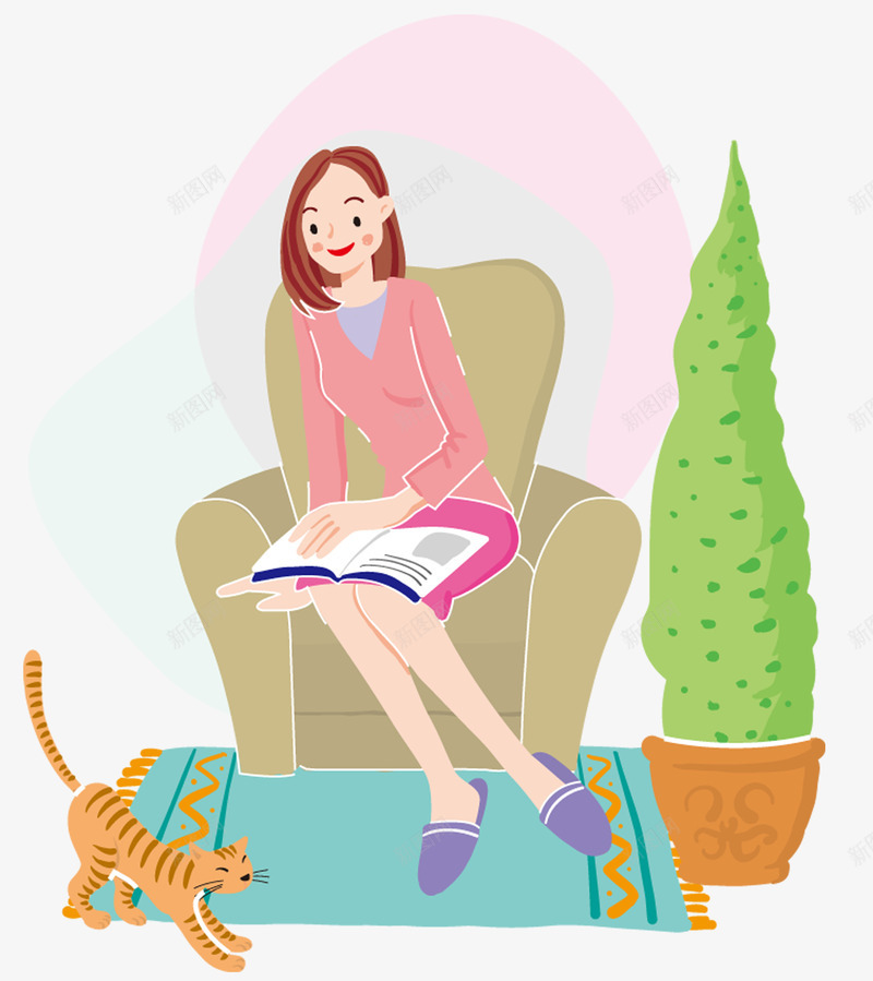 看书的美女png免抠素材_88icon https://88icon.com 书籍 植物 沙发 看书 美女