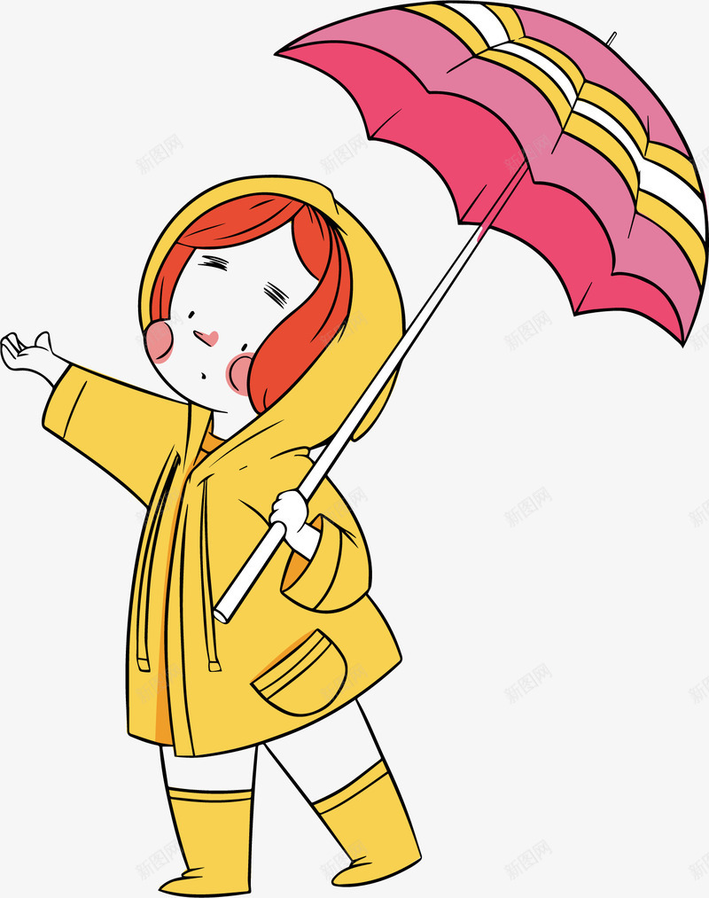 粉色雨伞的女孩矢量图eps免抠素材_88icon https://88icon.com 下雨天 卡通女孩 矢量素材 粉色雨伞 黄衣女孩 矢量图
