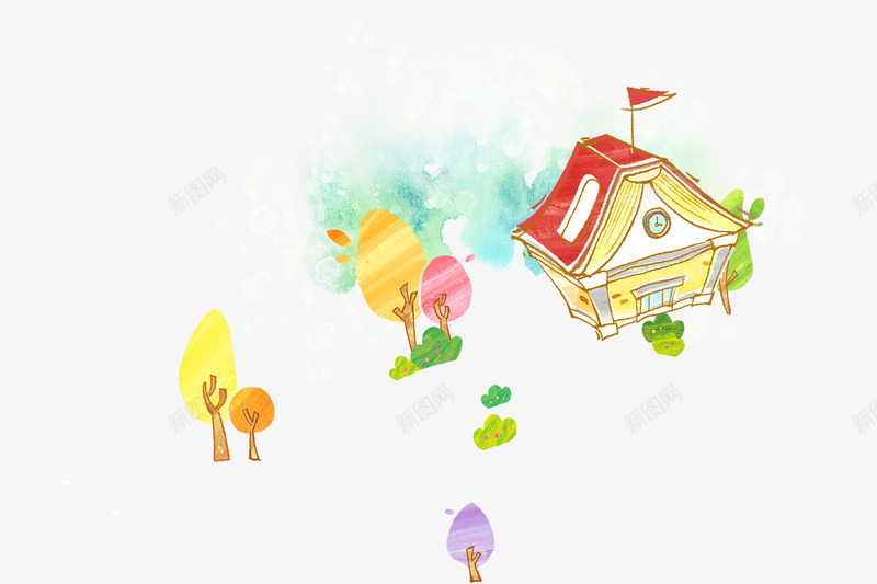创意校园png免抠素材_88icon https://88icon.com 书本做成的房顶 教学楼 旗帜 红旗子