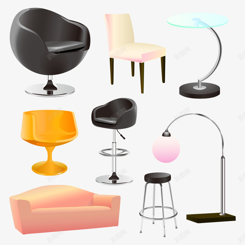 家具矢量图eps免抠素材_88icon https://88icon.com 凳子 台灯 坐凳 家具 沙发 矢量图