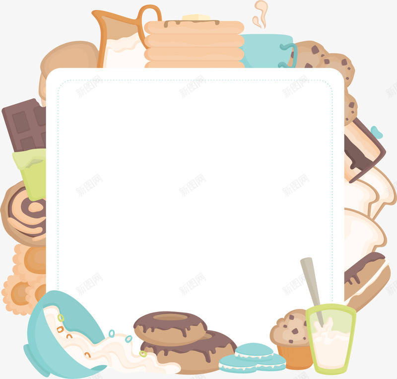 卡通美味甜点边框矢量图ai免抠素材_88icon https://88icon.com 卡通甜点 甜点 甜点边框 甜甜圈 矢量png 面包 矢量图