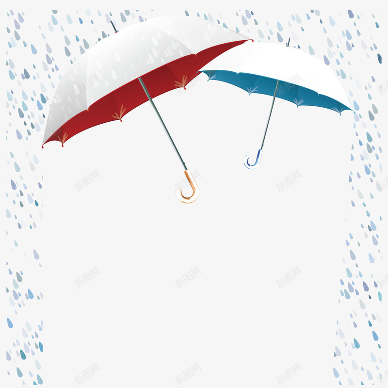 下雨天红色的雨伞和蓝色的雨伞png免抠素材_88icon https://88icon.com 下雨天 蓝色的雨伞 雨伞 雨滴