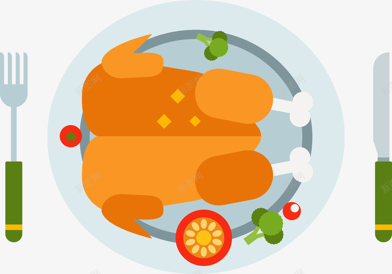 卡通扁平化西餐png免抠素材_88icon https://88icon.com 刀叉 卡通 扁平化 炸鸡 烤鸡 矢量图案 餐饮图案