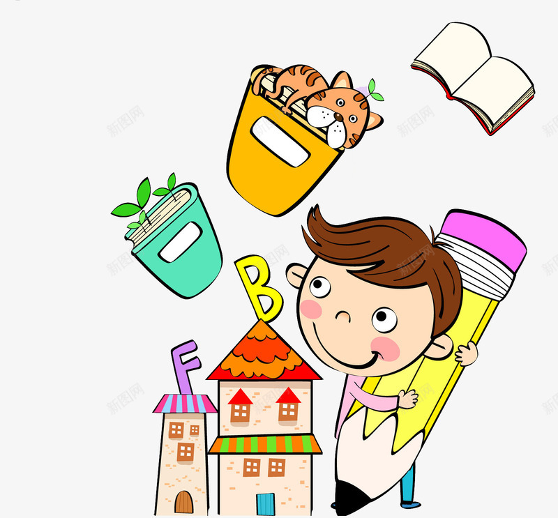 拿铅笔的男孩png免抠素材_88icon https://88icon.com 书本 卡通 可爱的 字母 学校 插图 男孩 铅笔