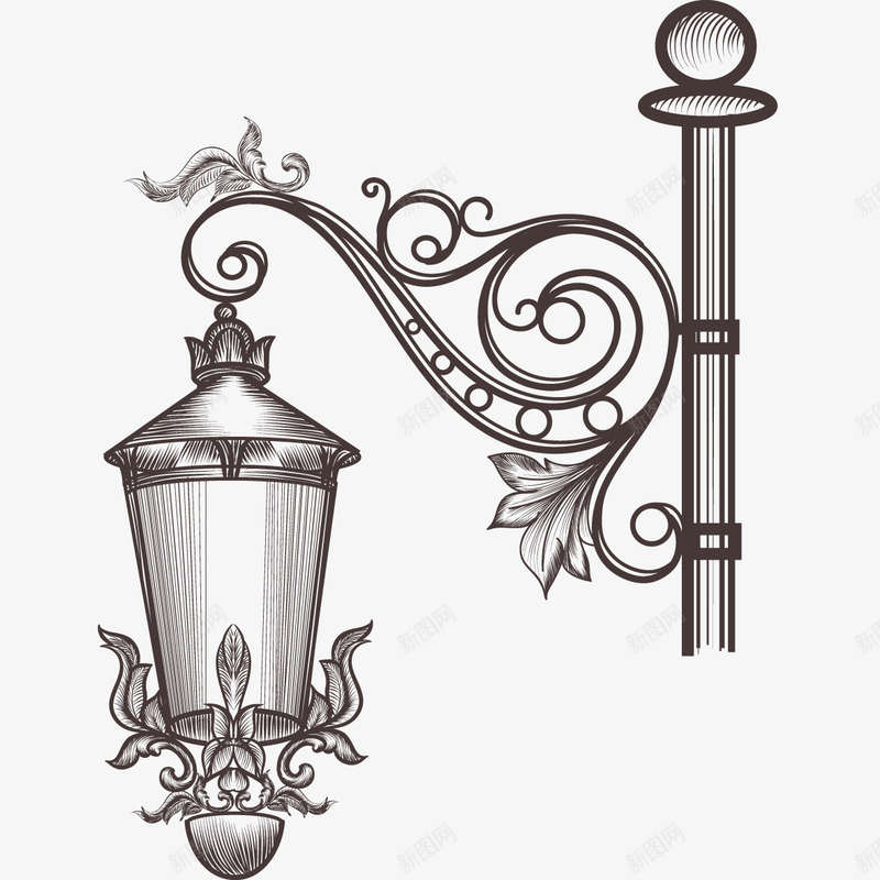 欧式铁艺路灯素描png免抠素材_88icon https://88icon.com 欧式路灯 欧式路灯素描 街灯 西式路灯 路灯设计 路灯造型 铁艺