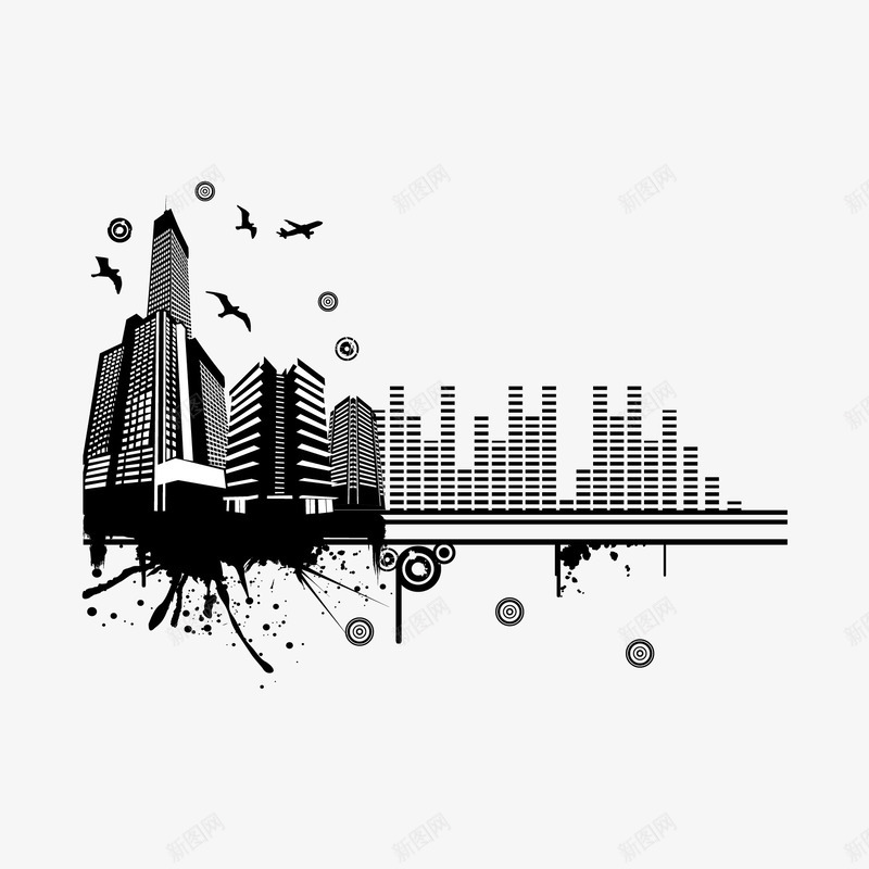 黑白地产时尚城市矢量图ai免抠素材_88icon https://88icon.com 时尚城市 黑白地产 黑白地产时尚城市矢量 矢量图