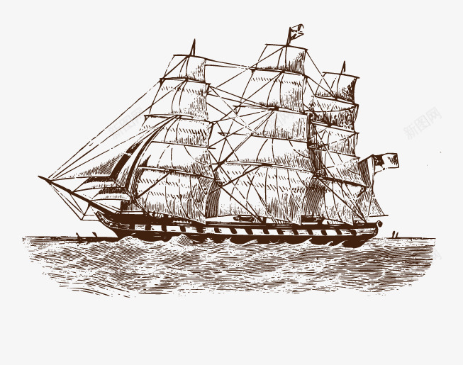 手绘航海船png免抠素材_88icon https://88icon.com 手绘 航海 船