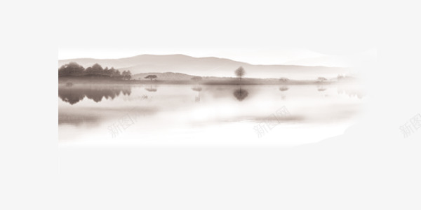 中国风水墨画江面和远山png免抠素材_88icon https://88icon.com 中国风 意境 水墨画 江面 远山