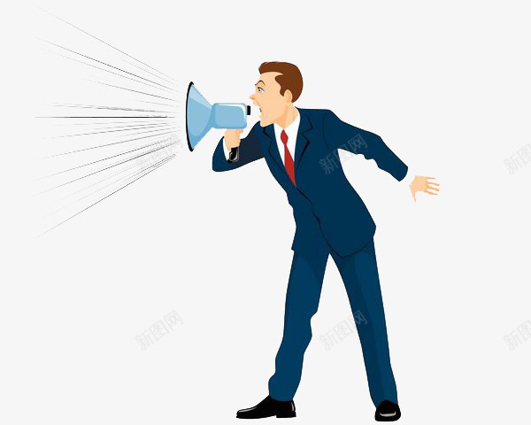 西装男人png免抠素材_88icon https://88icon.com 喇叭 喊叫 手绘 短发 红色领带 蓝色西装 音速