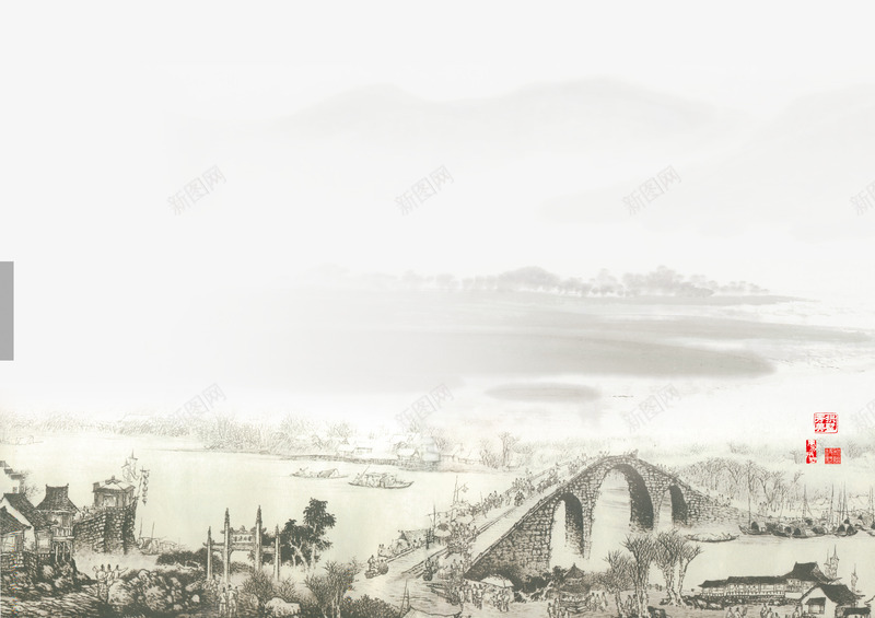高山云雾小桥流水人家背景psd免抠素材_88icon https://88icon.com 人家 小桥流水 溪流 素材背景 高山云雾