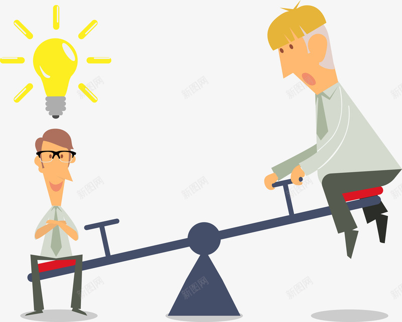 跷跷板矢量图eps免抠素材_88icon https://88icon.com idea 主意 卡通人物 压跷跷板 商业人士 商业男 商务男 坐在跷跷板上的人 矢量卡通人物 矢量商业男 矢量商务男 矢量图 矢量素材 跷跷板 黄色灯泡