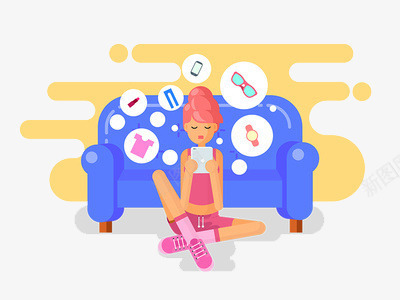 卡通网购女孩png免抠素材_88icon https://88icon.com 卡通 女孩 平板电脑 沙发 购物