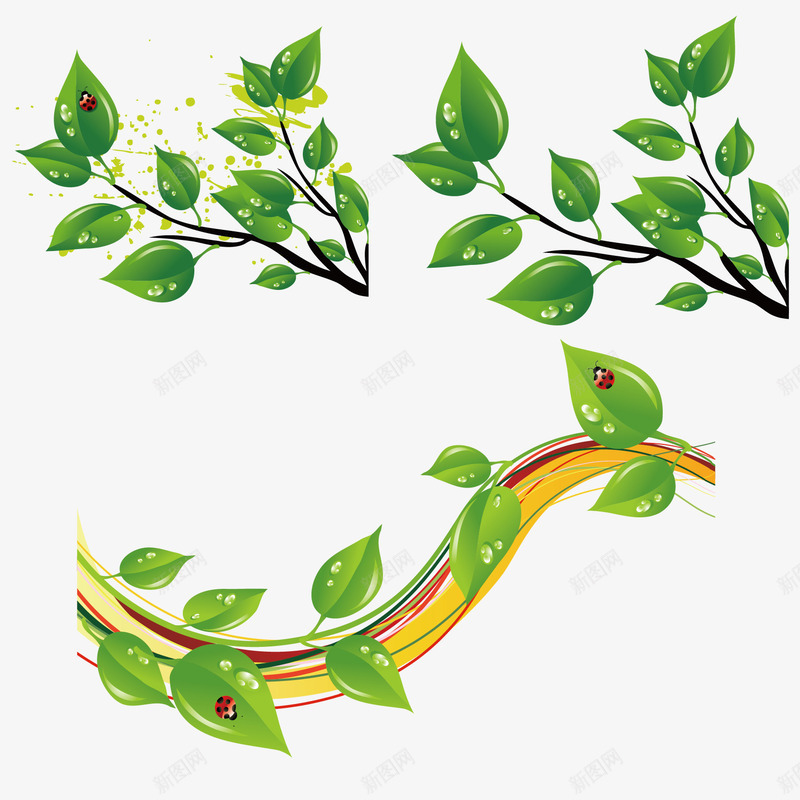 清新绿叶和瓢虫矢量图ai免抠素材_88icon https://88icon.com 光斑 昆虫 植物 瓢虫 绿叶 矢量图
