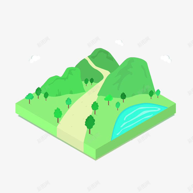 绿色的田地png免抠素材_88icon https://88icon.com 丘陵 手绘 树林 植物 水源 田地 空调 绿色