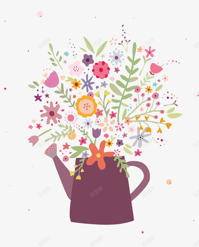 洒水壶插花插画png免抠素材_88icon https://88icon.com 插画 插花 洒水壶 装饰 装饰图案 贴画