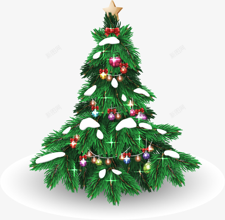 雪花圣诞树png免抠素材_88icon https://88icon.com 免费png 发光 圣诞树 绿色 雪地 雪花