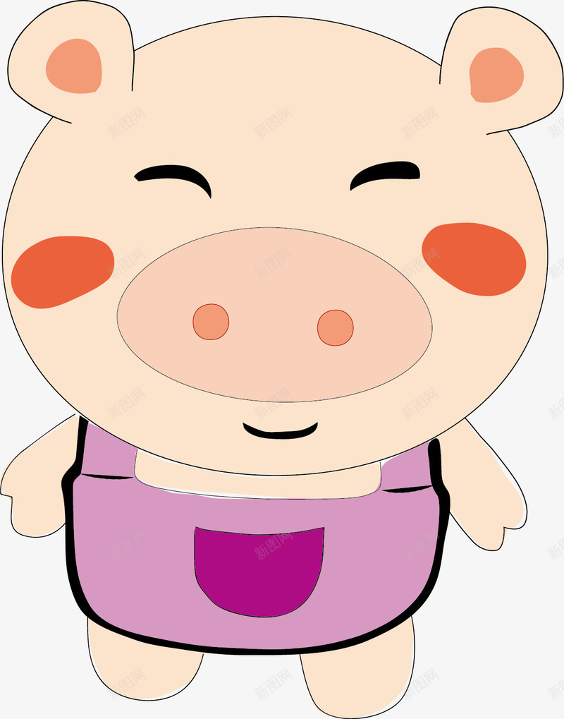 可爱的小猪矢量图ai免抠素材_88icon https://88icon.com 可爱 宠物 粉色的小猪 紫色的肚兜 腮红 鼻子 矢量图