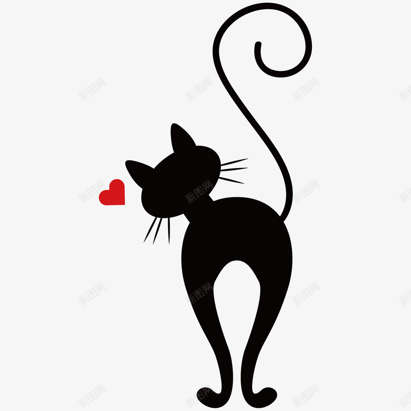 黑色的猫咪和爱心png免抠素材_88icon https://88icon.com PNG素材 爱心 猫咪 黑色