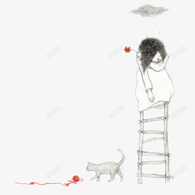 猫咪玩毛线女孩蹬梯子png免抠素材_88icon https://88icon.com 乌云 女孩 浪漫主义 猫咪