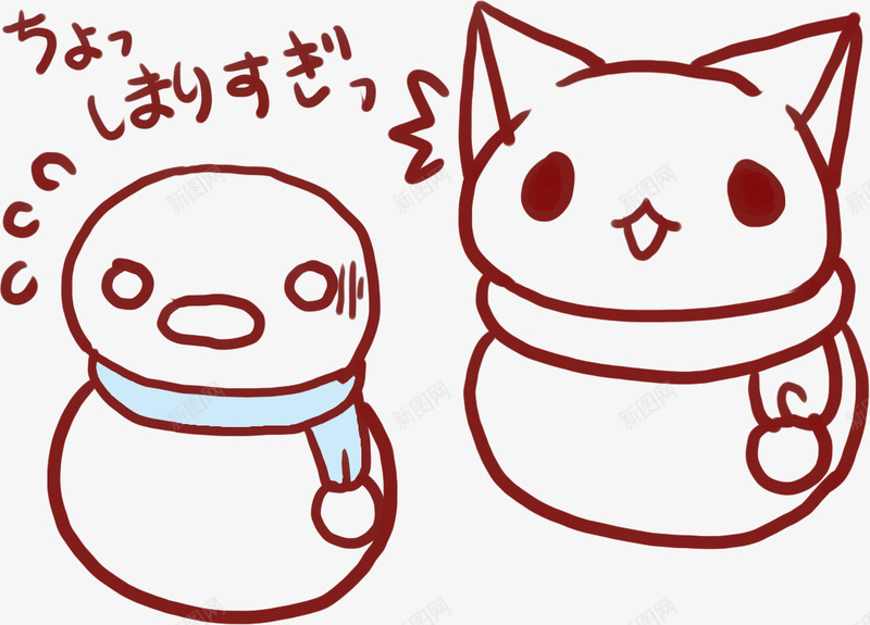 手绘红色线条猫咪png免抠素材_88icon https://88icon.com 红色 线条