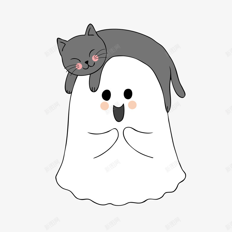 万圣节幽灵猫咪可爱装饰矢量图ai免抠素材_88icon https://88icon.com 万圣节 万圣节幽灵 万圣节猫咪 可爱猫咪 幽灵 幽灵简笔画 猫咪 矢量图