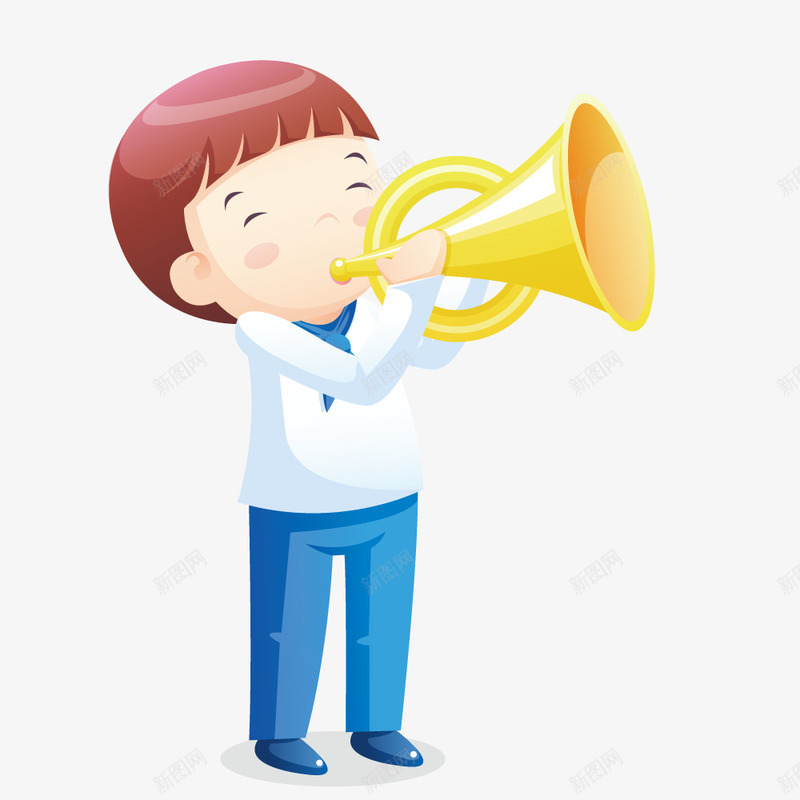 男孩吹喇叭png免抠素材_88icon https://88icon.com 卡通 喇叭 男孩 矢量人物