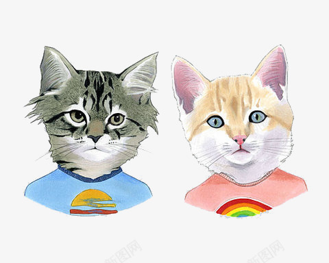 两个猫咪头png免抠素材_88icon https://88icon.com 动物 卡通 手绘 插画