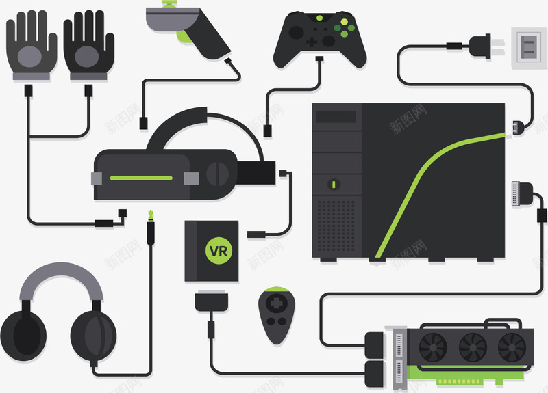 黑色科技体验一体机png免抠素材_88icon https://88icon.com VR世界 VR眼镜 主机箱 彩色游戏机 接线图 游戏机 电路板 虚拟现实眼镜