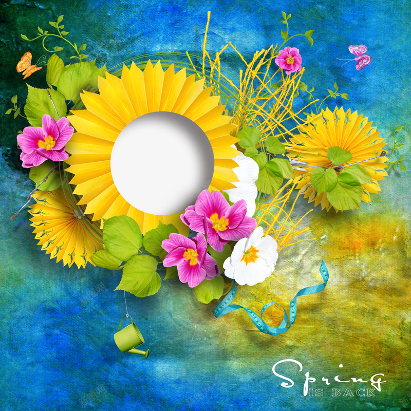 花叶装饰相框png免抠素材_88icon https://88icon.com 彩带 枝叶 相框 绳子 花朵