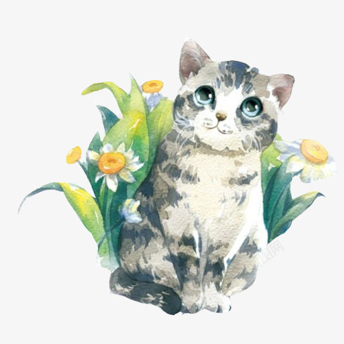 藏在草丛里的可爱猫咪psd免抠素材_88icon https://88icon.com 可爱 捉迷藏的猫 猫咪 花丛
