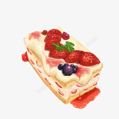 水果蛋糕手绘画片png免抠素材_88icon https://88icon.com 水果味 红色 美食 色彩画 长方形