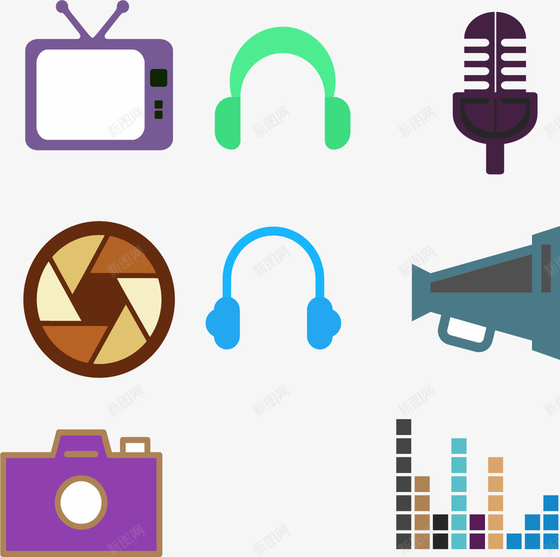 多媒体用品png免抠素材_88icon https://88icon.com 喇叭 电视 相机 耳机 调音台 调音台音效图 音效调节图 麦克风