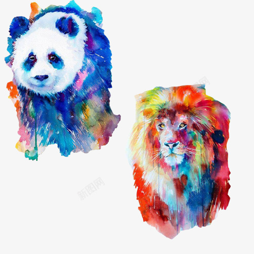 猫科动物头像水彩画psd免抠素材_88icon https://88icon.com 多彩斑斓 头像 水彩画 熊猫 狮子