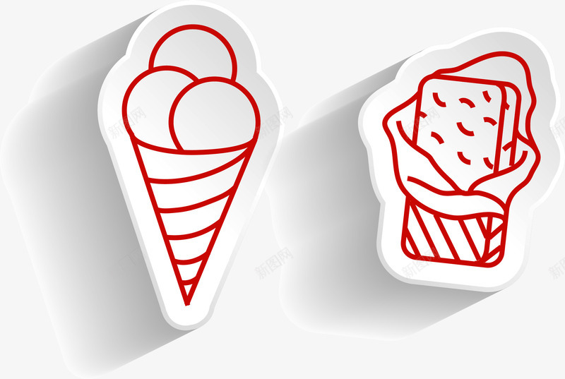 线型点心甜品矢量图ai免抠素材_88icon https://88icon.com 点心 甜品 线型 美食 矢量图