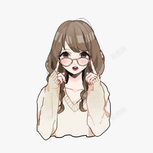 戴眼镜女孩png免抠素材_88icon https://88icon.com 女孩 戴眼镜女孩 手绘 长发