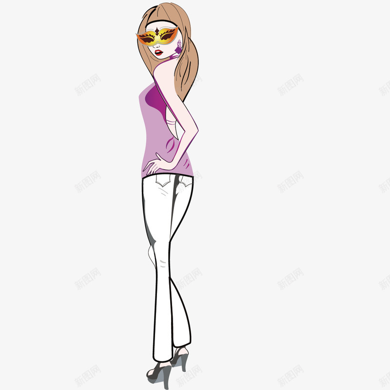 面具美女矢量图ai免抠素材_88icon https://88icon.com 模特 眼镜 苗条美女 长发 面具 矢量图