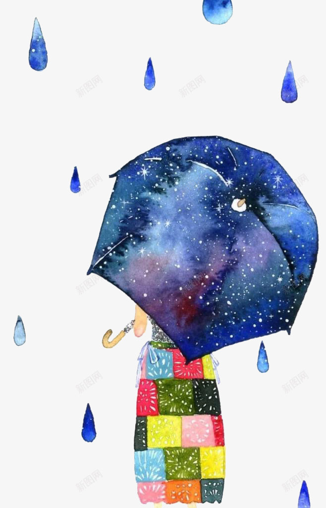 手绘下雨天png免抠素材_88icon https://88icon.com 下雨天 卡通人物 蓝色 雨伞