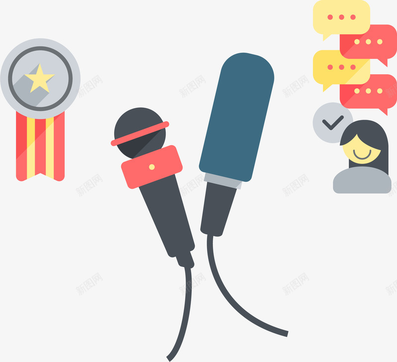 新闻媒体发言png免抠素材_88icon https://88icon.com 五角星徽章 发言人 矢量素材 记者会 麦克风