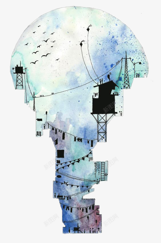 灯泡形插话png免抠素材_88icon https://88icon.com 手绘景物 插话风景 水彩 水彩手绘