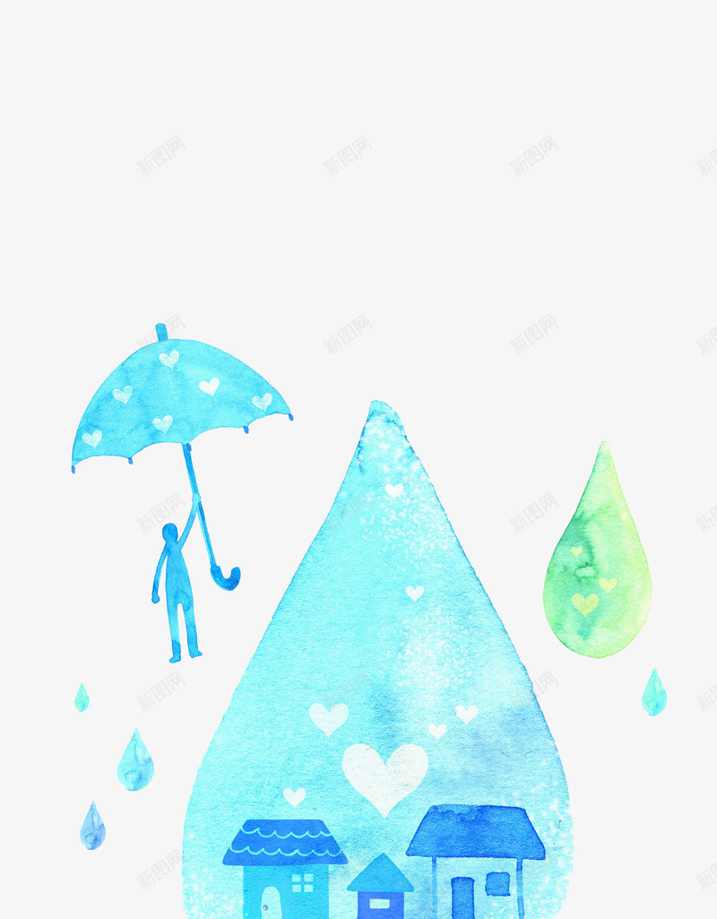 水彩手绘雨滴png免抠素材_88icon https://88icon.com 下雨 卡通雨点 手绘 水彩 蓝色 雨伞 雨水 雨滴