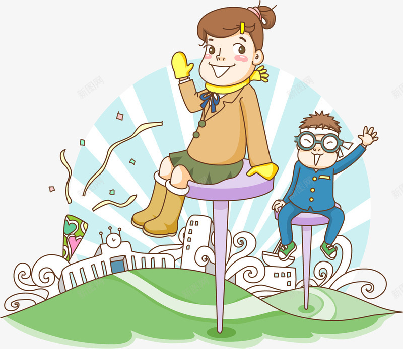 卡通老师与学生png免抠素材_88icon https://88icon.com 卡通老师 学生 座椅 草地