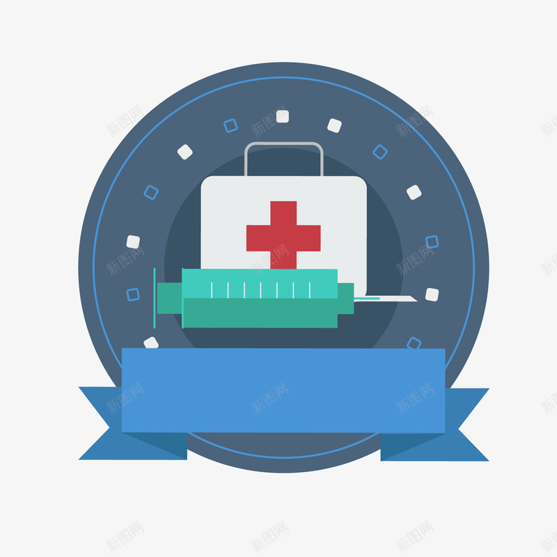 卡通医务用品标签png免抠素材_88icon https://88icon.com 卡通医药箱 卡通标签 卡通针筒 文案背景 背景装饰