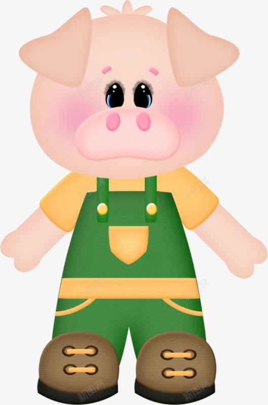 手绘小猪png免抠素材_88icon https://88icon.com 卡通 可爱 小猪 背带裤