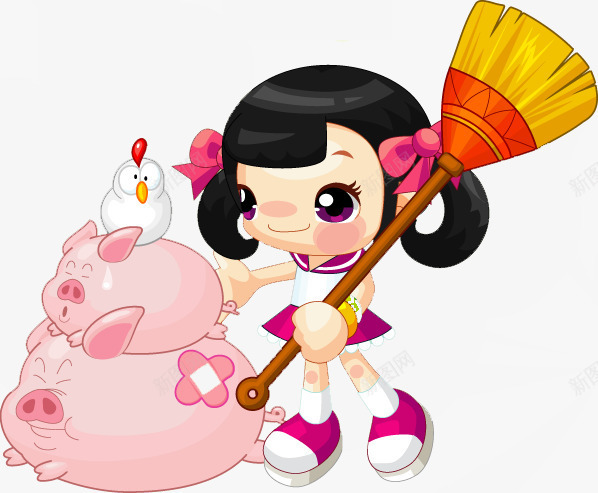 卡通女孩png免抠素材_88icon https://88icon.com AI矢量 卡通儿童 卡通女孩 卡通小猪 扫把