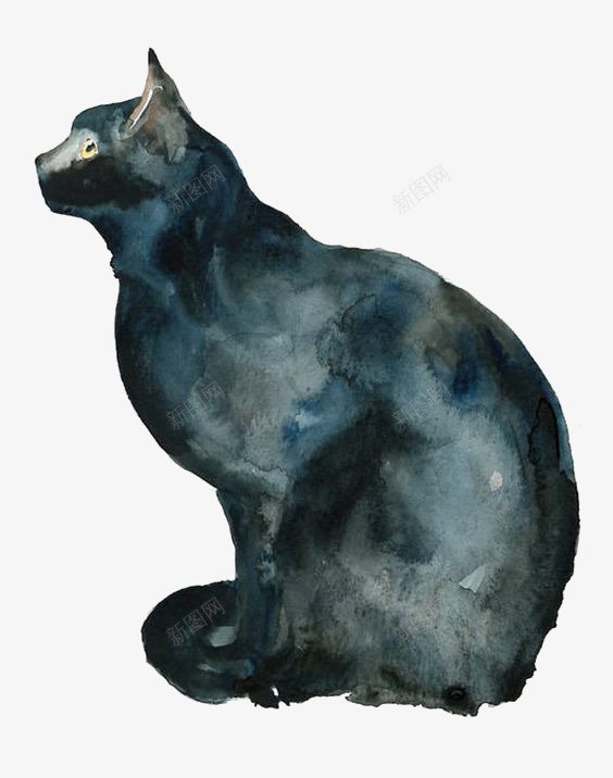 猫咪png免抠素材_88icon https://88icon.com 宠物猫 水彩猫咪 深蓝色猫咪 高冷