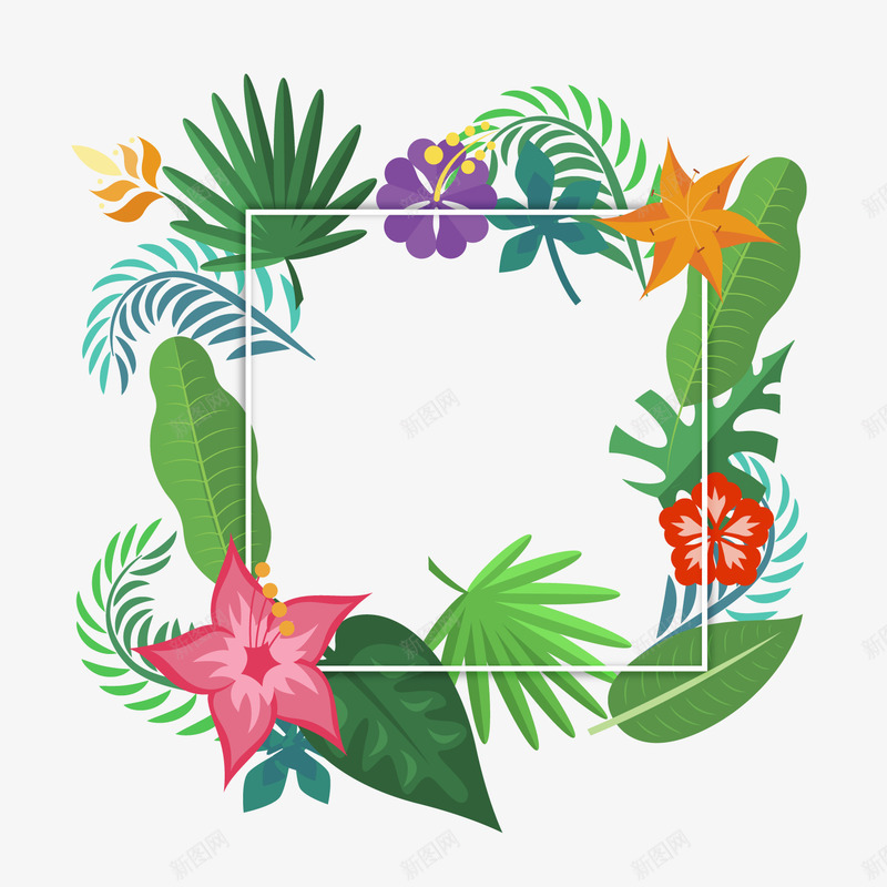 彩色热带花卉框架png免抠素材_88icon https://88icon.com 彩色花卉植物 文案背景 植物边框 花卉框架